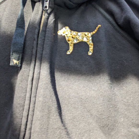 PINK Peace Symbol.Gold Bling Black Hoodie Size Small - Picture 3 of 9